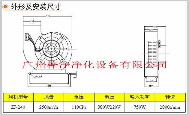 ZJ-240型號風淋室風機結(jié)構(gòu)圖及技術(shù)參數(shù)